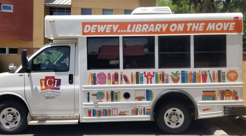 A picture of Dewey our Library on the move bus.