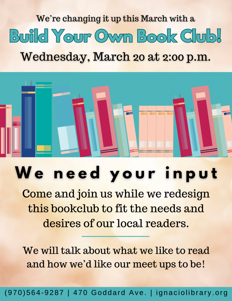 A new book club is starting March 20th, join us to help figure out all the details and what you want to see!