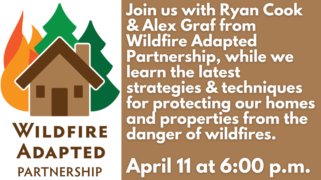 Wildfire Adapted Partnership presentation April 11 at 6pm